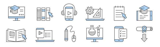 online onderwijs tekening pictogrammen, geïsoleerd elementen vector