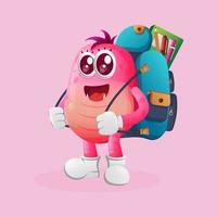 schattig roze monster draag- een schooltas, rugzak, terug naar school- vector