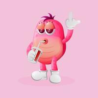 schattig roze monster tonen midden- vingers vector