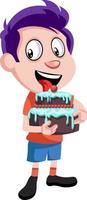 jongen met verjaardag taart, illustratie, vector Aan wit achtergrond.