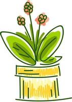 een bloem in een geel pot, vector of kleur illustratie.