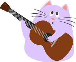 kat spelen gitaar, illustratie, vector Aan wit achtergrond.