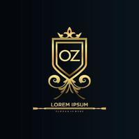 oz brief eerste met Koninklijk sjabloon.elegant met kroon logo vector, creatief belettering logo vector illustratie.