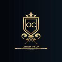 oc brief eerste met Koninklijk sjabloon.elegant met kroon logo vector, creatief belettering logo vector illustratie.