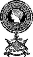 Indië registratie envelop van twee Annas van 1888, wijnoogst illustratie. vector