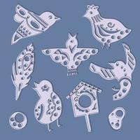 Scandinavisch vogelstand set, veren en vogelhuisjes. hygge tekening vogelstand voor ansichtkaarten, bruiloft uitnodigingen, web, omhulsel papier, blocnotes, textiel vector