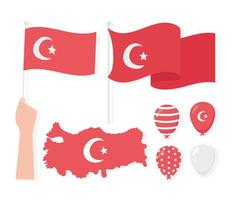 turkije republiek dag. kaart, vlaggen, ballonnen en pictogrammen vector