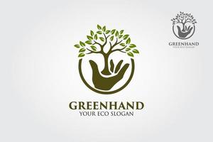 groen hand- vector logo sjabloon. deze logo dat combineren hand- met groen blad dat middelen gezond leven, mooi zo voor Gezondheid bedrijf, groen activist, liefdadigheid organisatie, sociaal gemeenschap activiteiten, enz.