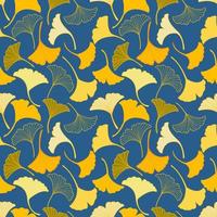 vector naadloos patroon met geel en groen ginkgo bladeren vallen, illustratie abstract herfst blad tekening Aan blauw achtergrond voor mode kleding stof textiel afdrukken, behang en papier omhulsel