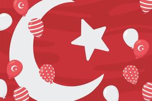 turkije republiek dag. vlag, maan, ster en ballonnen vector