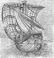 1400 schip, wijnoogst illustratie. vector