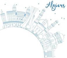 schets de skyline van Algiers met blauwe gebouwen en kopieer ruimte. vector