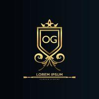 og brief eerste met Koninklijk sjabloon.elegant met kroon logo vector, creatief belettering logo vector illustratie.