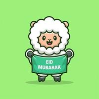 schattig schapen Holding banier eid mubarak tekenfilm vector icoon illustratie. dier religie icoon concept geïsoleerd premie vector. vlak tekenfilm stijl