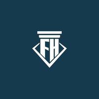 fh eerste monogram logo voor wet stevig, advocaat of pleiten voor met pijler icoon ontwerp vector