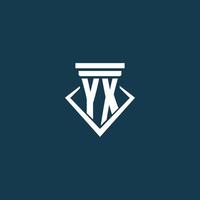 yx eerste monogram logo voor wet stevig, advocaat of pleiten voor met pijler icoon ontwerp vector