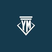 ym eerste monogram logo voor wet stevig, advocaat of pleiten voor met pijler icoon ontwerp vector