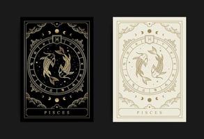 vissen dierenriem symbool met gravure, hand- getrokken, luxe, esoterisch en boho stijlen. fit voor paranormaal, tarot lezers en astrologen vector