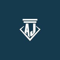 aj eerste monogram logo voor wet stevig, advocaat of pleiten voor met pijler icoon ontwerp vector