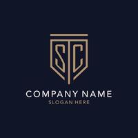 sc eerste logo monogram met gemakkelijk luxe schild icoon ontwerp vector