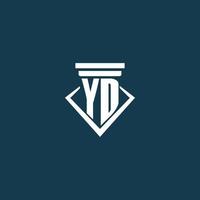 yd eerste monogram logo voor wet stevig, advocaat of pleiten voor met pijler icoon ontwerp vector