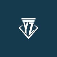 yz eerste monogram logo voor wet stevig, advocaat of pleiten voor met pijler icoon ontwerp vector