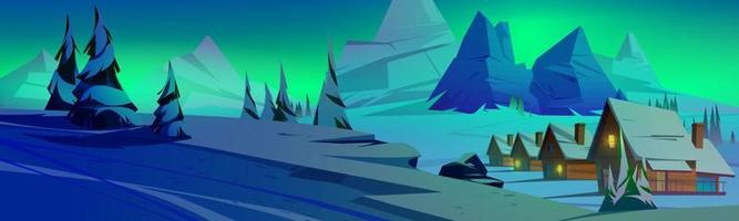 nacht winter berg landschap, Aurora borealis vector