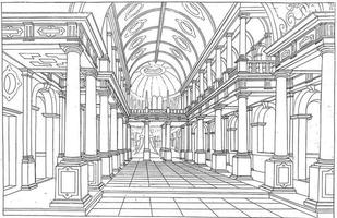 interieur van een kerk, hendrick hondius i, wijnoogst illustratie. vector