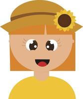 meisje met geel hoed, illustratie, vector Aan wit achtergrond.