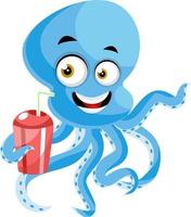 Octopus met drankje, illustratie, vector Aan wit achtergrond.