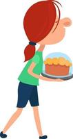 meisje met een groot taart,illustratie,vector Aan wit achtergrond vector