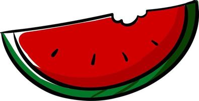 gebeten watermeloen, illustratie, vector Aan een wit achtergrond.