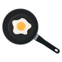 gebakken ei in een zwart frituren pan, kleur vector illustratie