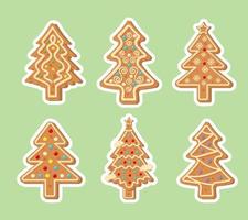 peperkoek Kerstmis boom stickers. nieuw jaar decoratief geglazuurd koekjes. winter eigengemaakt snoepgoed. vector
