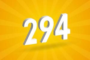 3d 294 aantal doopvont alfabet. wit 3d aantal 294 met geel achtergrond vector
