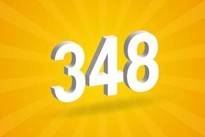 3d 348 aantal doopvont alfabet. wit 3d aantal 348 met geel achtergrond vector