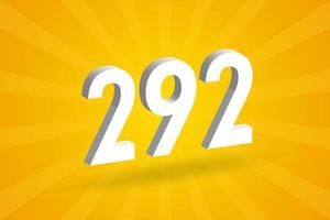 3d 292 aantal doopvont alfabet. wit 3d aantal 292 met geel achtergrond vector