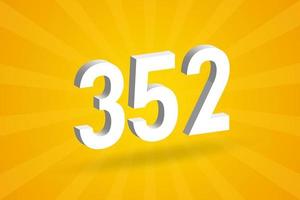 3d 352 aantal doopvont alfabet. wit 3d aantal 352 met geel achtergrond vector