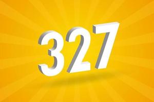 3d 327 aantal doopvont alfabet. wit 3d aantal 327 met geel achtergrond vector