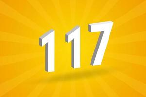 3d 117 aantal doopvont alfabet. wit 3d aantal 117 met geel achtergrond vector