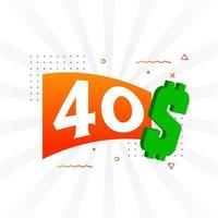 40 dollar valuta vector tekst symbool. 40 Amerikaanse Dollar Verenigde staten dollar Amerikaans geld voorraad vector