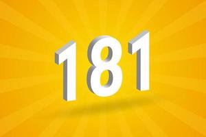 3d 181 aantal doopvont alfabet. wit 3d aantal 181 met geel achtergrond vector