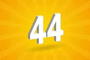 3d 44 aantal doopvont alfabet. wit 3d aantal 44 met geel achtergrond vector