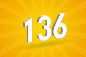 3d 136 aantal doopvont alfabet. wit 3d aantal 136 met geel achtergrond vector