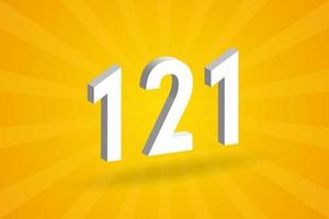 3d 121 aantal doopvont alfabet. wit 3d aantal 121 met geel achtergrond vector