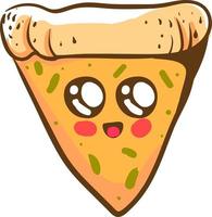 schattig plak van pizza, illustratie, vector Aan wit achtergrond.