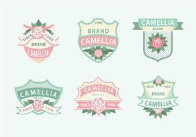 Camellia bloemen Roze Groen Soft Color Label Vector