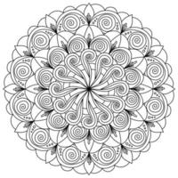 contour mandala van spiraal krullen en bloemblaadjes, meditatief kleur bladzijde met overladen patronen vector