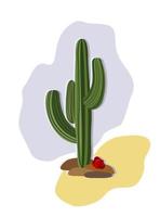 vector geïsoleerd illustratie van cactus met rood roos aan het liegen in de buurt. wild Amerika. retro veedrijfster concept.