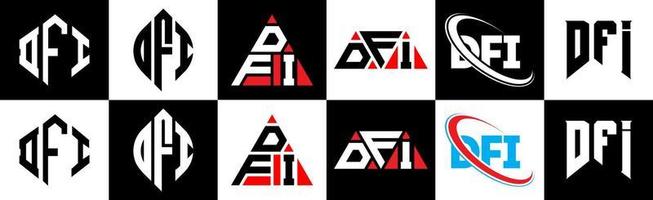 dfi brief logo ontwerp in zes stijl. dfi veelhoek, cirkel, driehoek, zeshoek, vlak en gemakkelijk stijl met zwart en wit kleur variatie brief logo reeks in een tekengebied. dfi minimalistische en klassiek logo vector